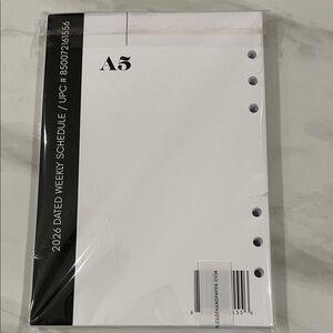 Cloth & Paper 2026 Dated Weekly Schedule insert, size A5